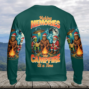 Funny Bigfoot Alien And Santa Making Memories One Campfire At A Time All Over Print Shirt