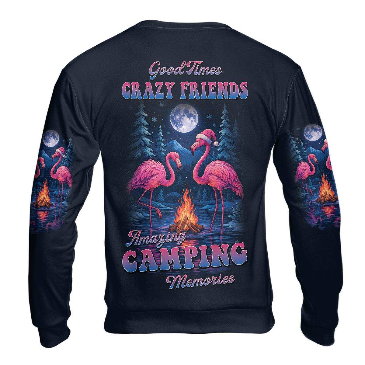 Crazy Friends Camping Memories Flamingo Christmas All Over Print Shirt
