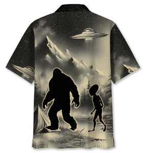 Mysterious Bigfoot and Alien At Campsite Hawaiian Shirt