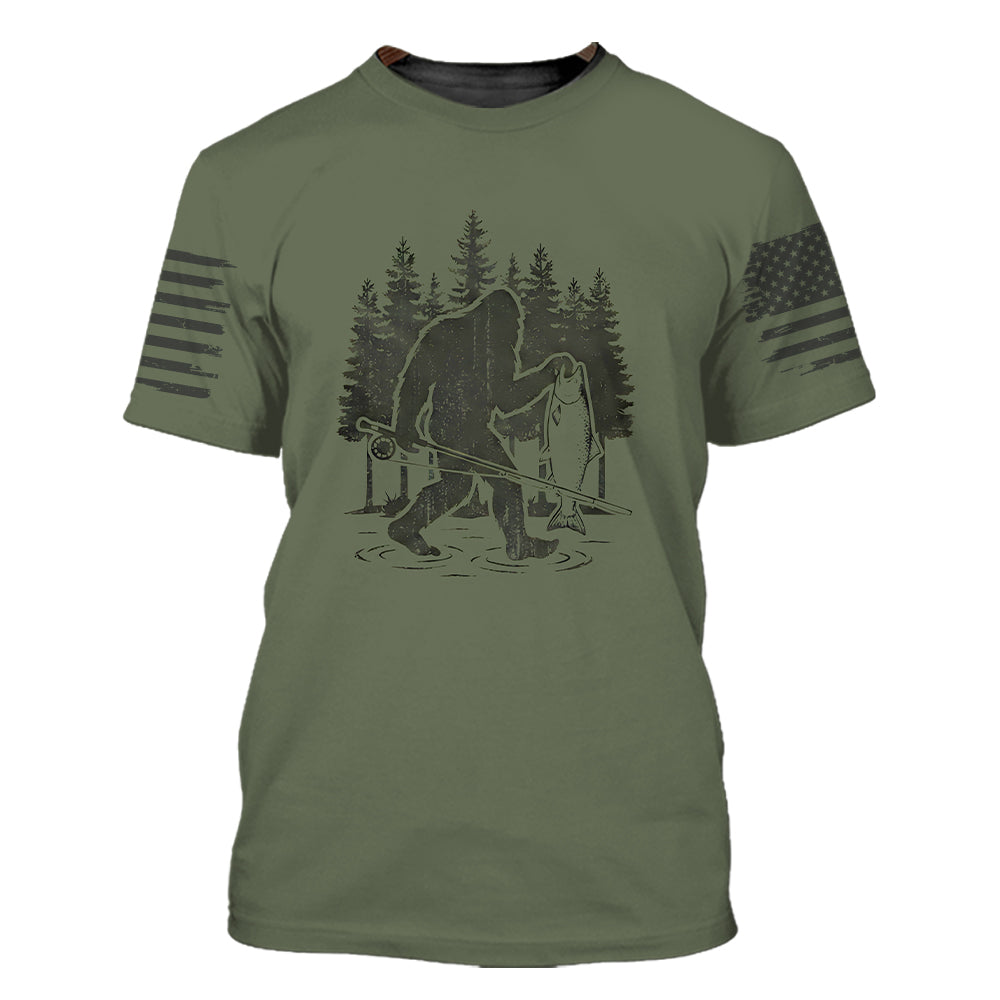 Bigfoot Fishing Funny Fisher Man All Over Print Shirt