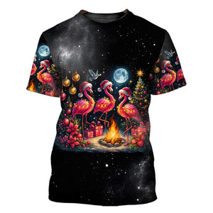 Merry Christmas Flamingo Camping All Over Print Shirt