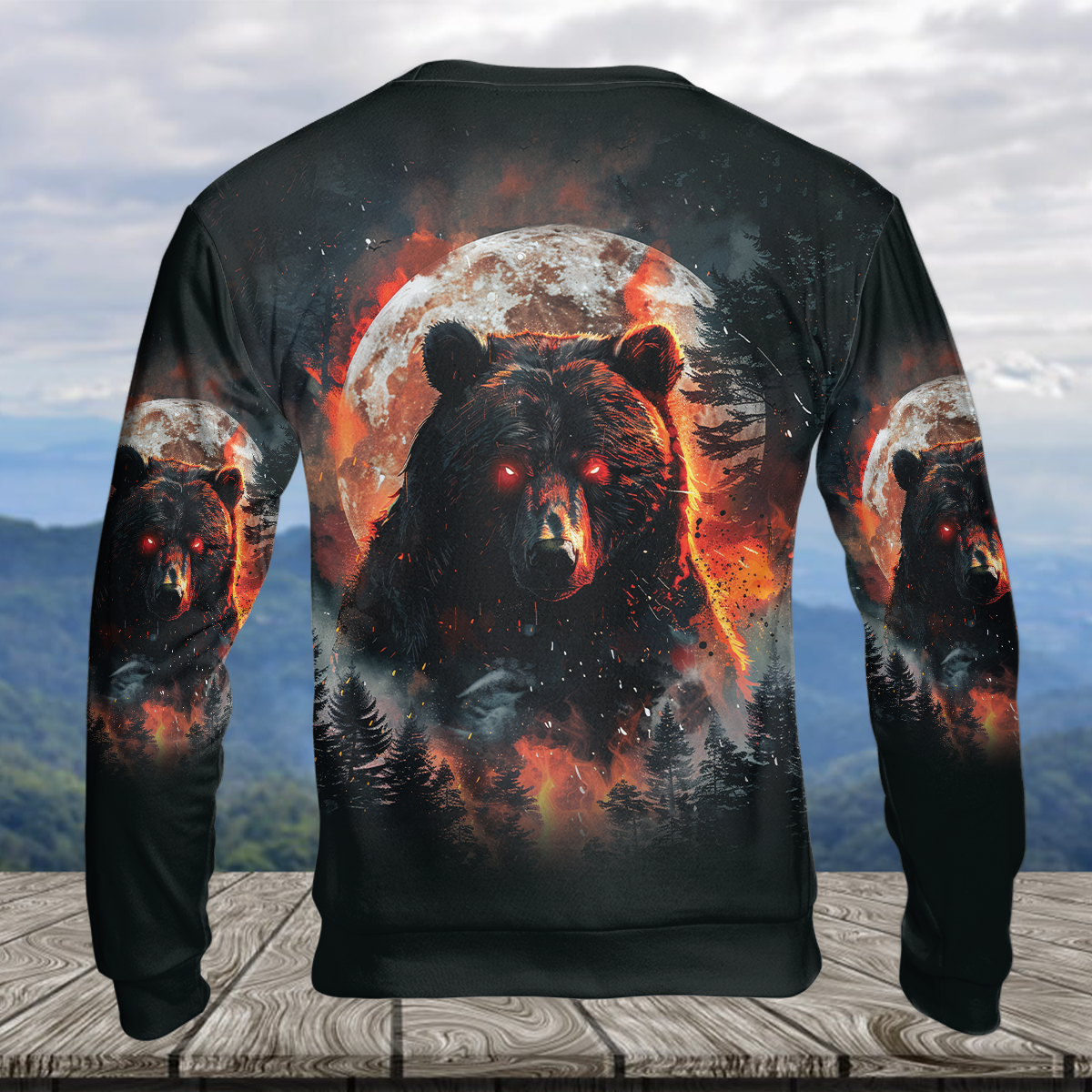 Fire Bear Adventure Dark Night Forest All Over Print Shirt