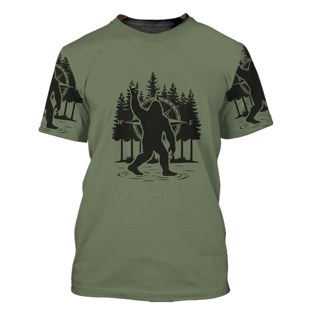Not All Who Wander Are Lost Bigfoot Walking All Over Print Shirt