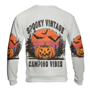 Retro Spooky Vintage Camping Vibes Halloween All Over Print Shirt