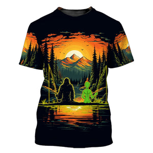 Bigfoot And Alien Fishing Night All Over Print Shirt