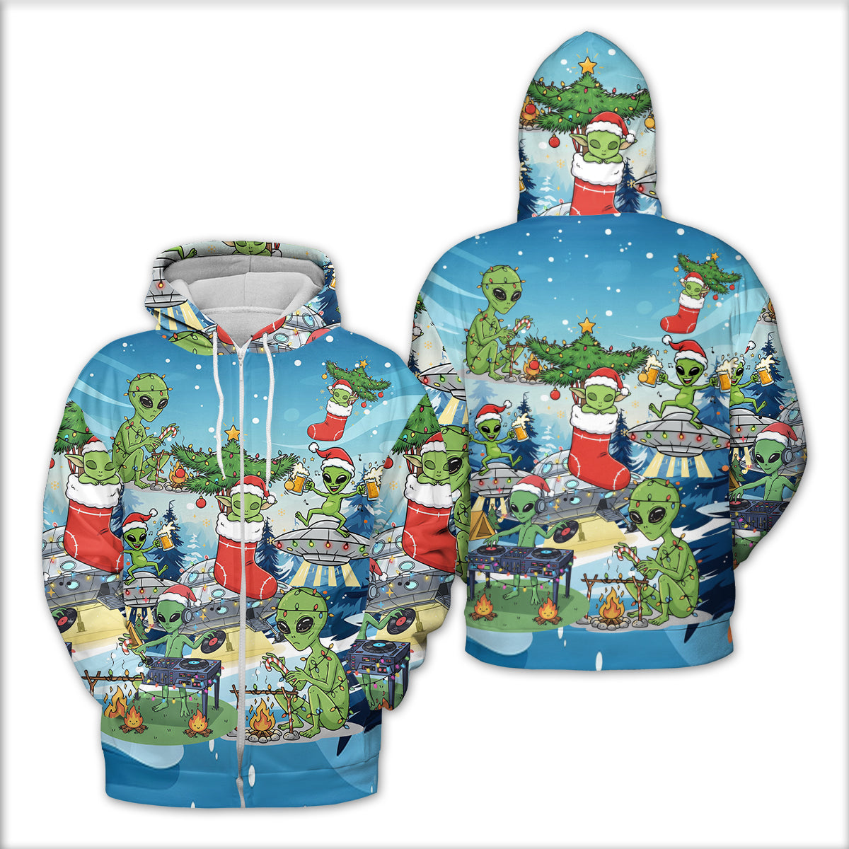 Alien Camping In Santa Custume All Over Print Shirt