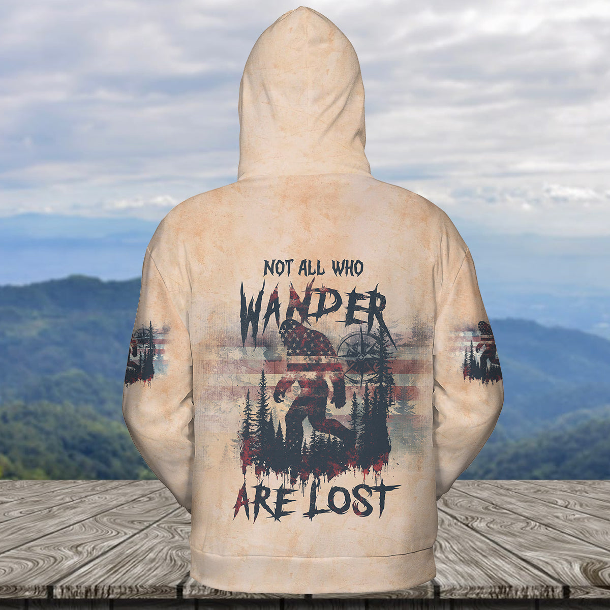 Vintage Bigfoot Not All Who Wander Are Lost Compass USA All Over Print Shirt