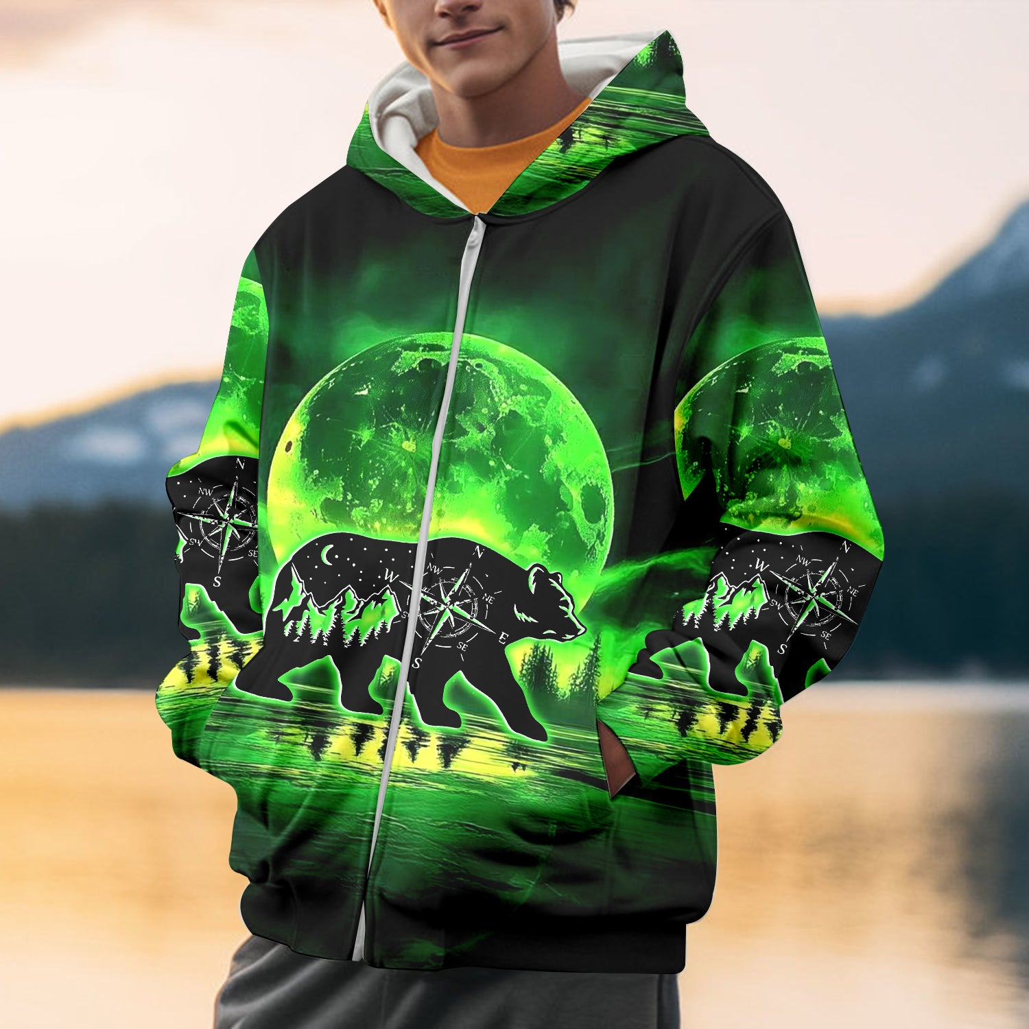 Bear Green Moonlit Art All Over Print Shirt
