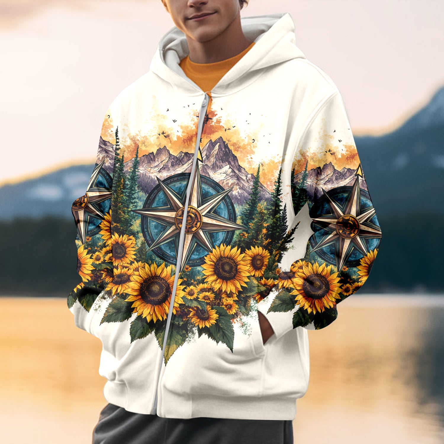 Live For The Moments Compass Sunflower All Over Print Shirt