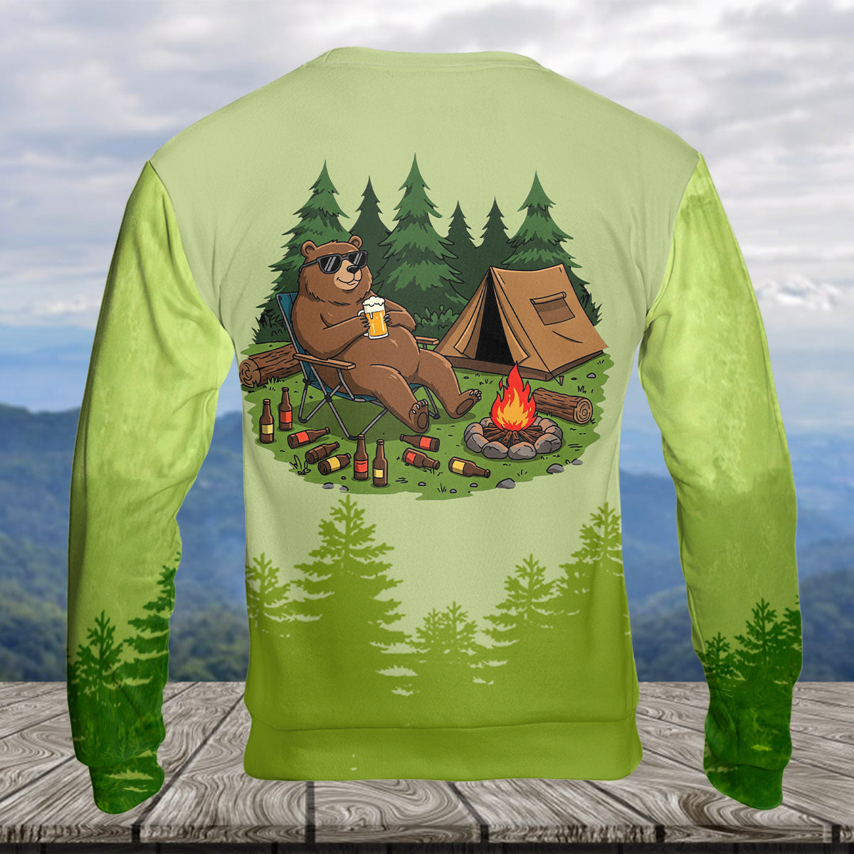 Funny Bear Drinking Camping All Over Print Shirt