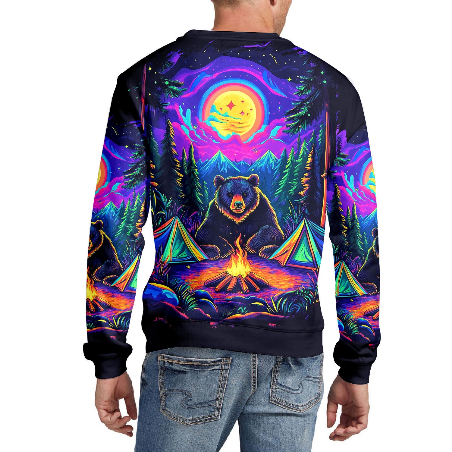 Camping Night With Bear All Over Print Shirt