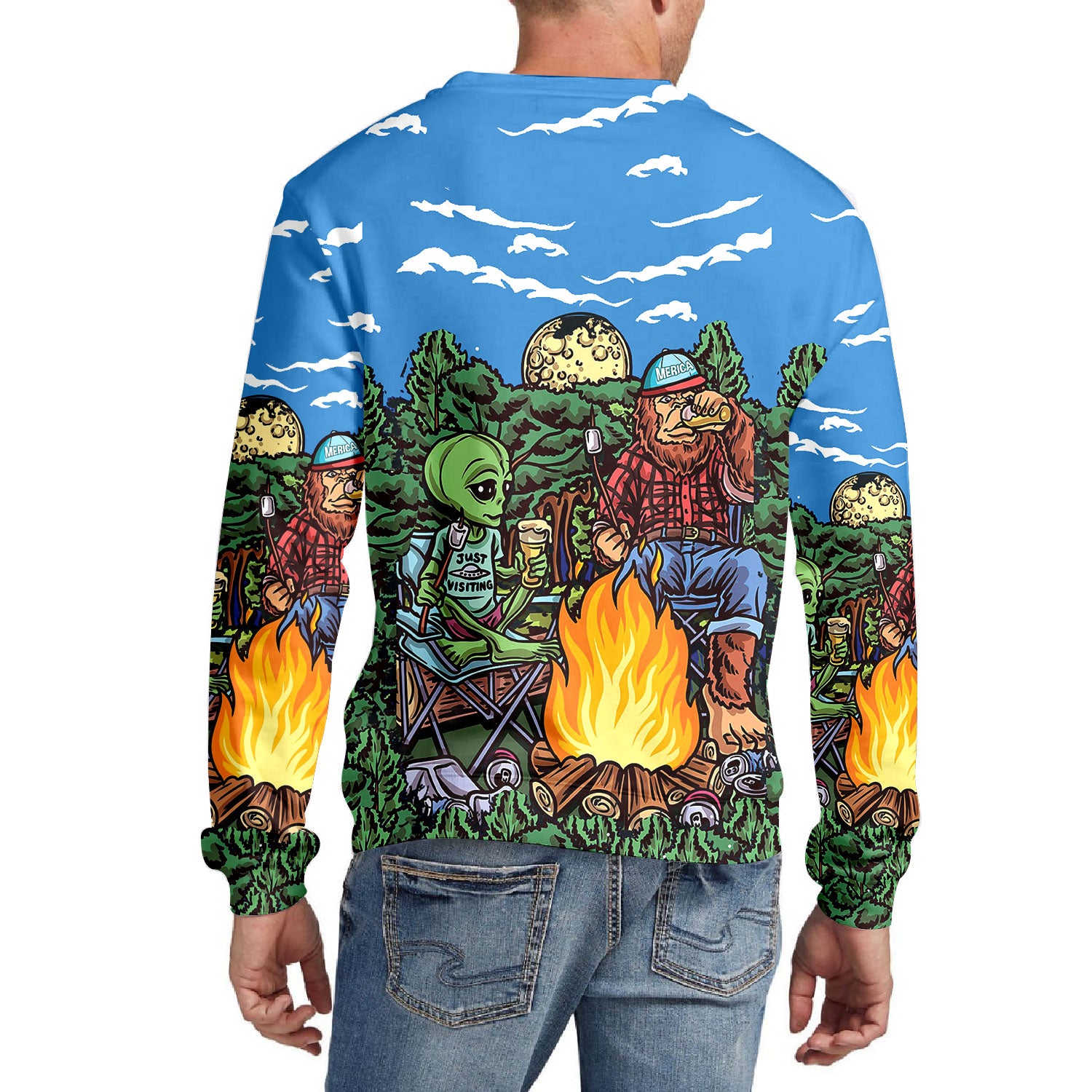 Alien Bigfoot Camping All Over Print Shirt
