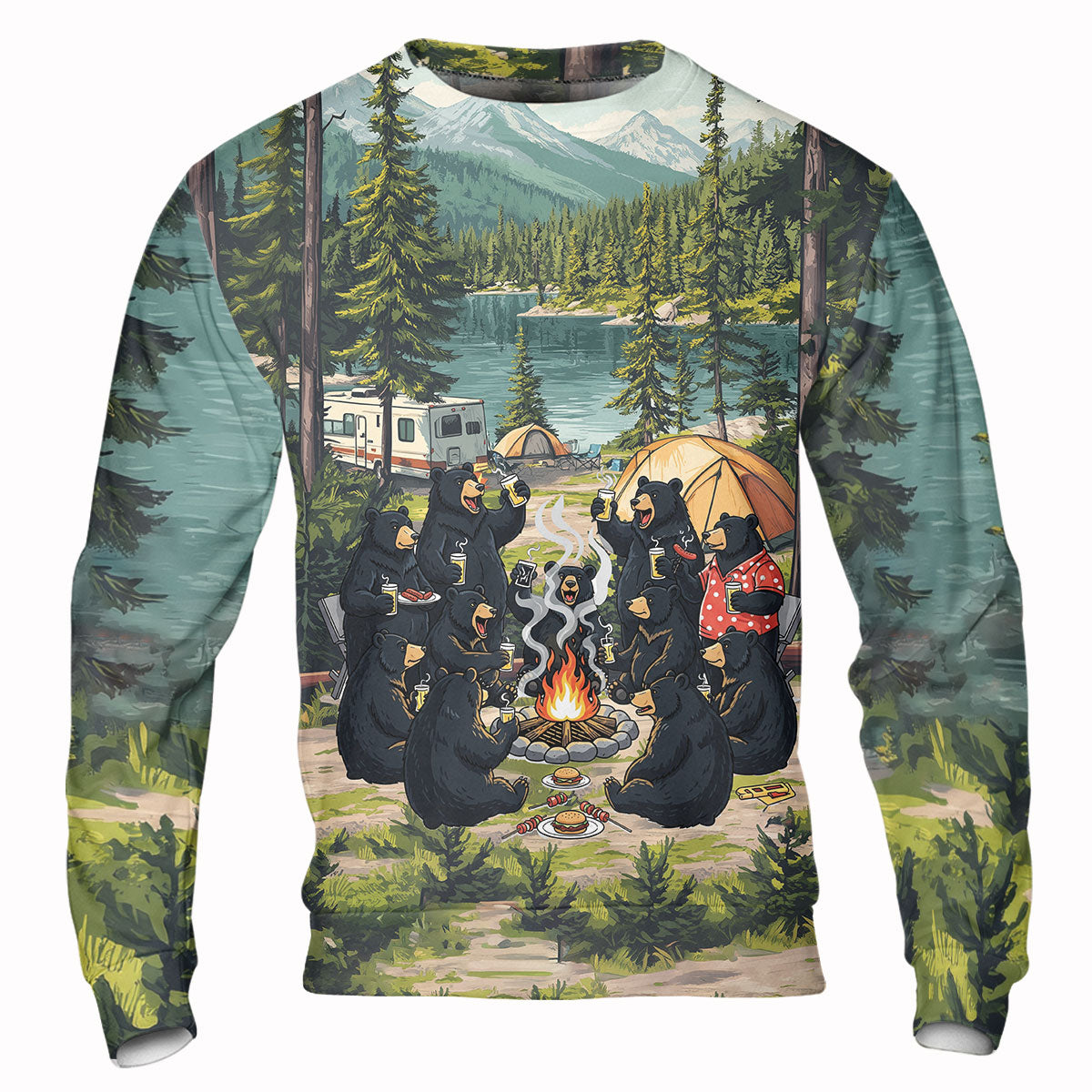 Friends, Fires, Fun Camping Crew Black Bear All Over Print Shirt