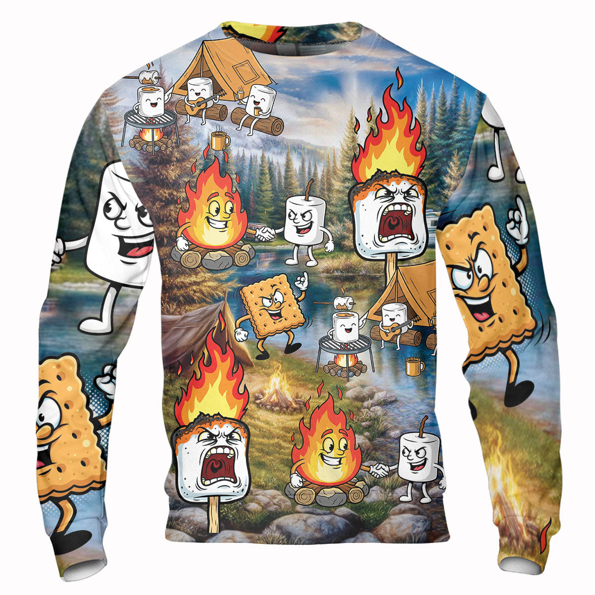 Vintage Camping Burnt Mashmallow All Over Print Shirt