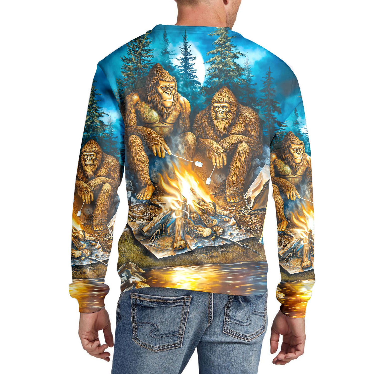 Sasquatch Campfire Night Art All Over Print Shirt