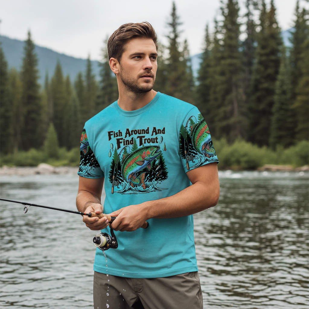 Fish Around And Find Trout Retro Graphic All Over Print Shirt