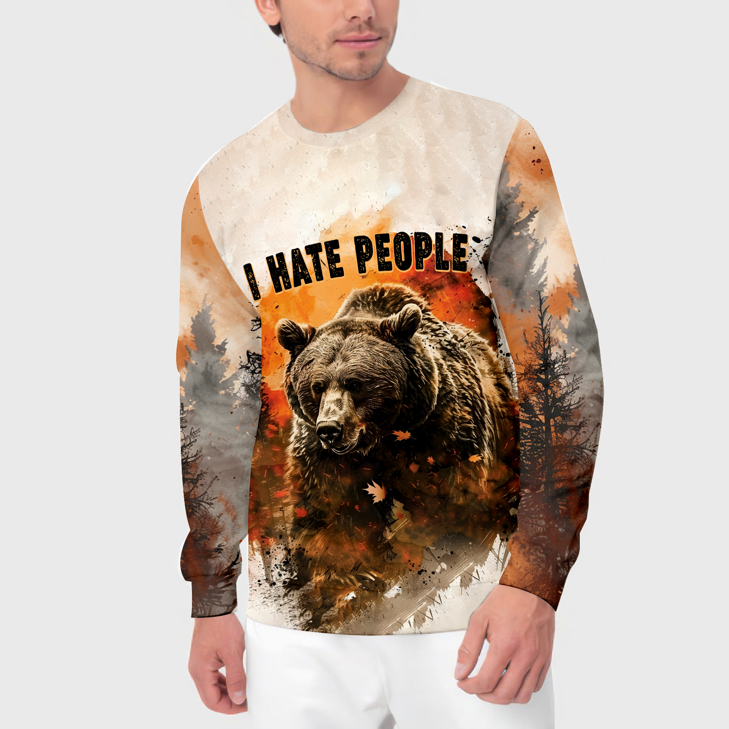 Bear Forest I Hate People All Over Print Shirt