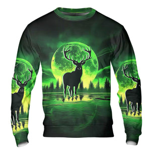 Deer Green Moonlit Art All Over Print Shirt