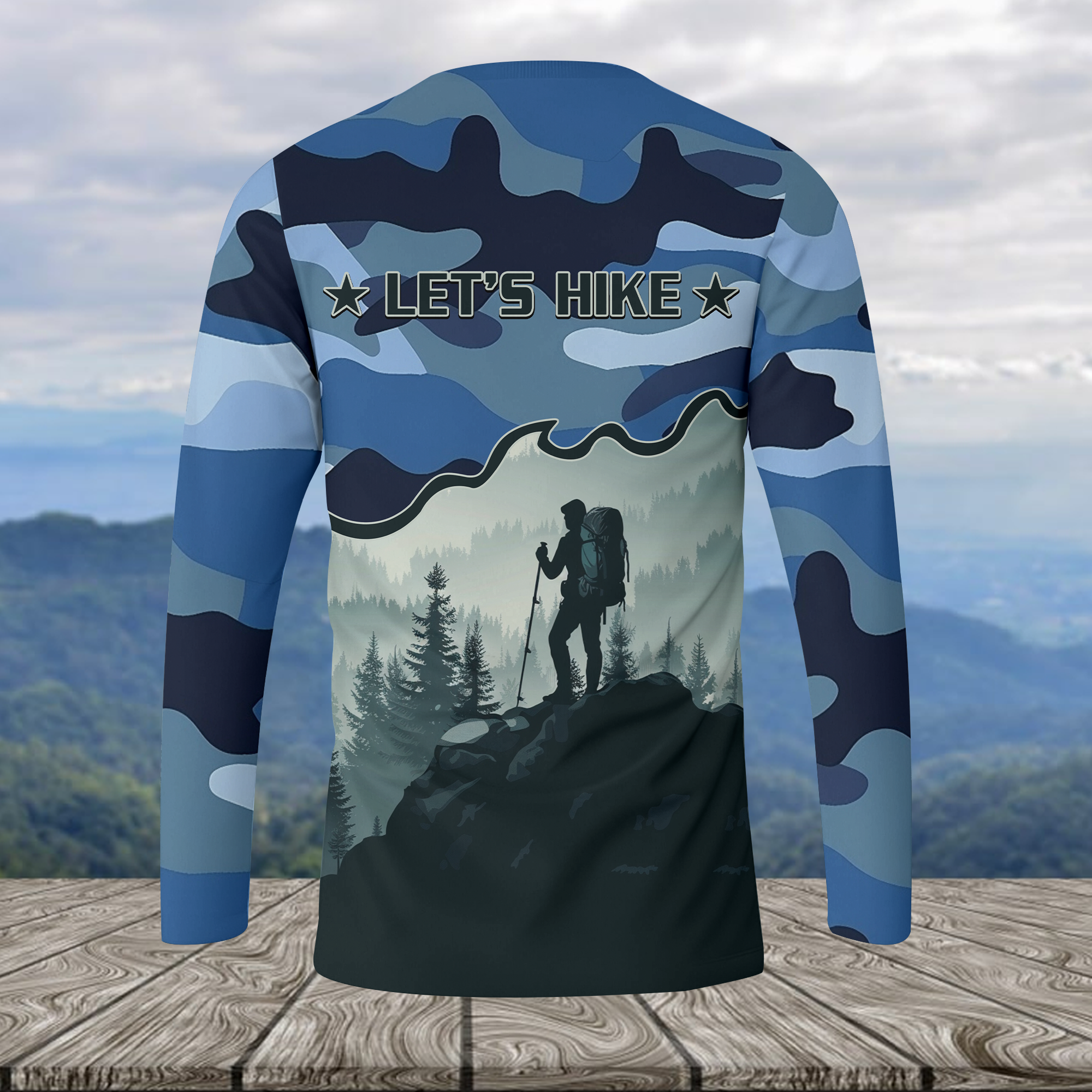 Hiking Mountain Blue Camo All Over Print Shirt