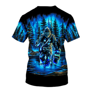Bigfoot Fishing Blue Moon Light All Over Print Shirt