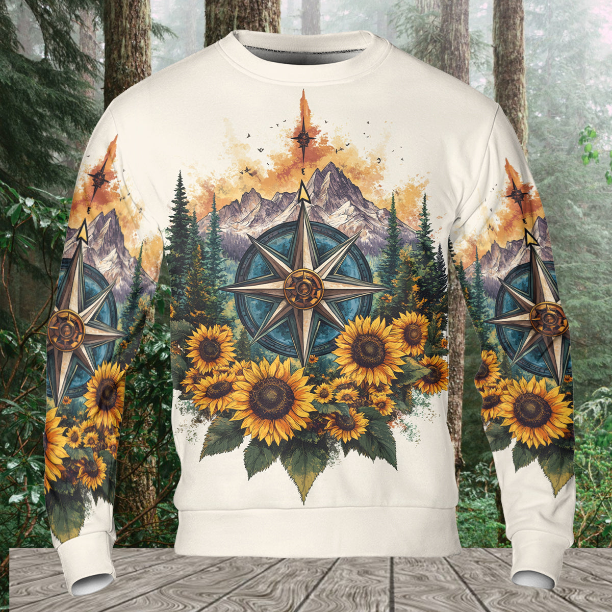 Live For The Moments Compass Sunflower All Over Print Shirt