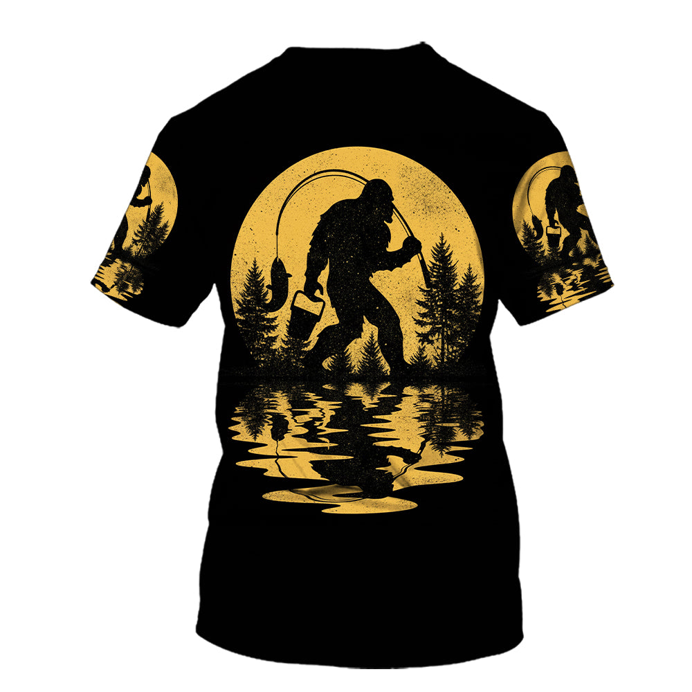 Bigfoot Fishing Forest Vintage  All Over Print Shirt
