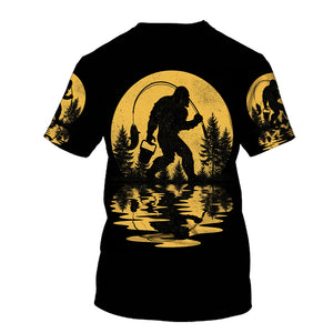 Bigfoot Fishing Forest Vintage  All Over Print Shirt