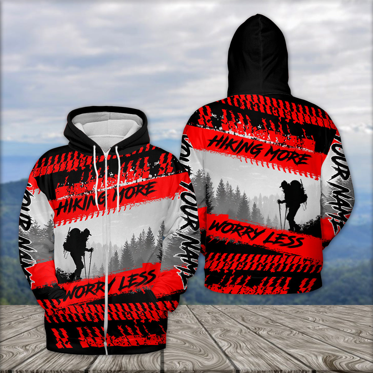 Custom Name Hiking More Worry Less Black Red All Over Print Shirt