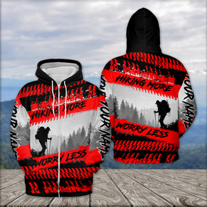 Custom Name Hiking More Worry Less Black Red All Over Print Shirt