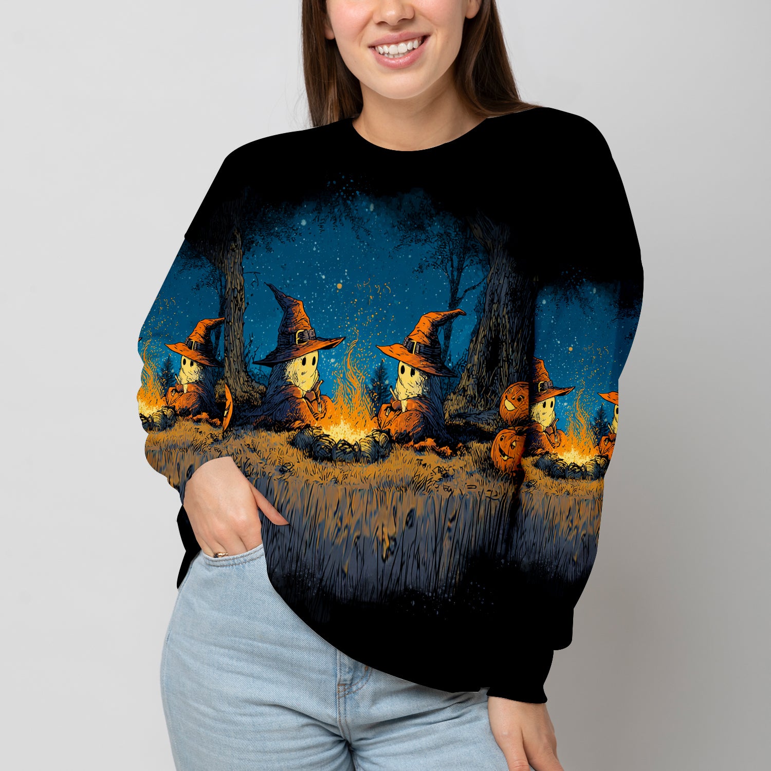 Spooky Pumpkin Campfire Night All Over Print Shirt