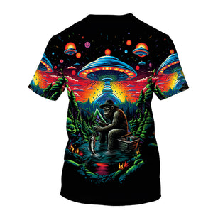 Bassquatch Bigfoot Fishing Forest All Over Print Shirt