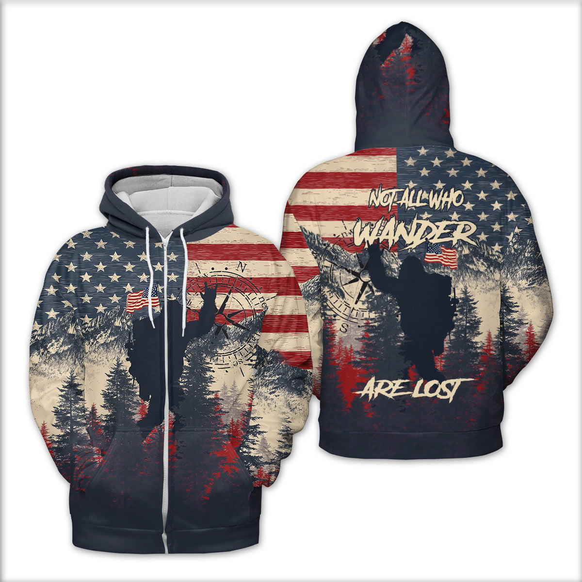 Vintage Patriotic Bigfoot Not All Who Wander All Over Print Shirt
