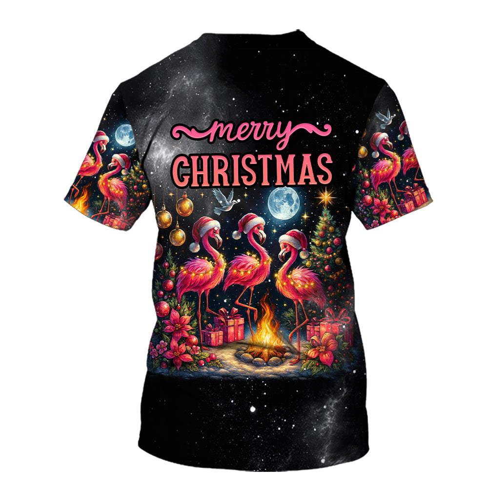 Merry Christmas Flamingo Camping All Over Print Shirt