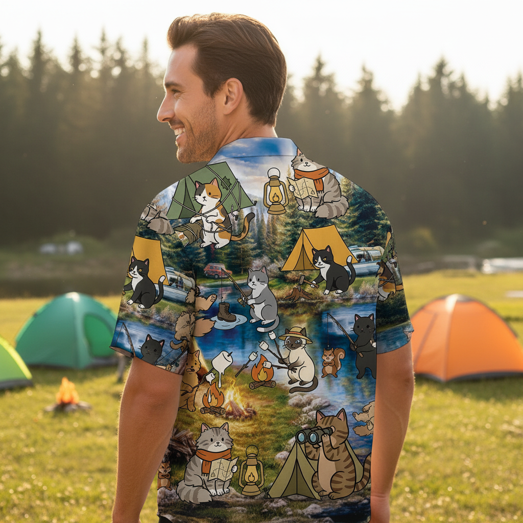 Funny Cat Campsite Hawaiian Shirt