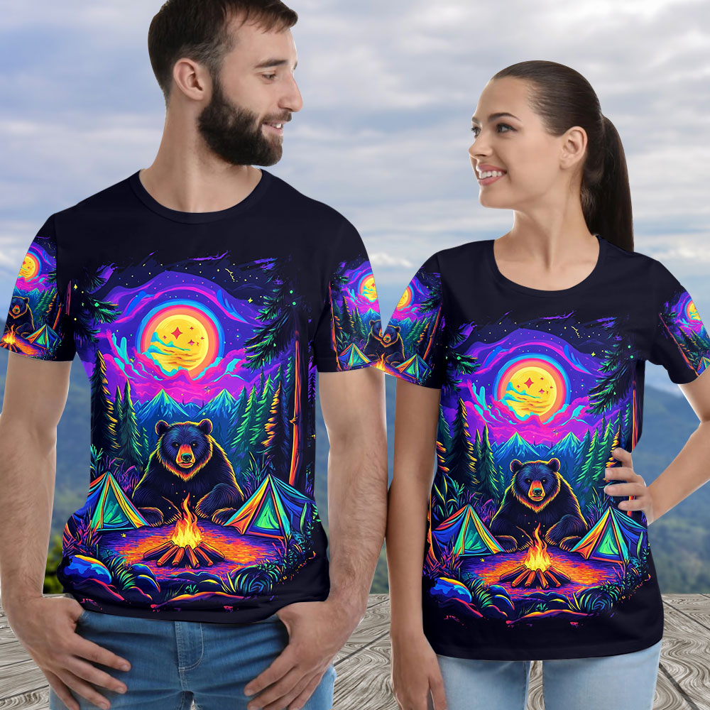 Camping Night With Bear All Over Print Shirt