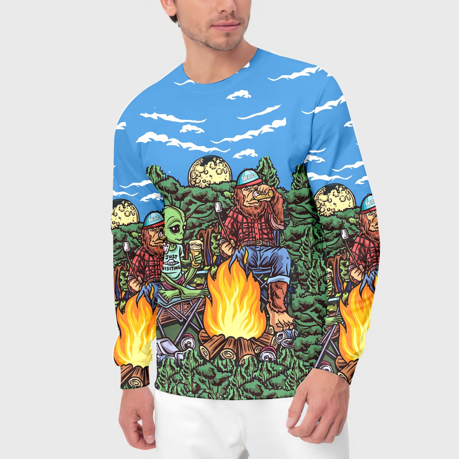 Alien Bigfoot Camping All Over Print Shirt