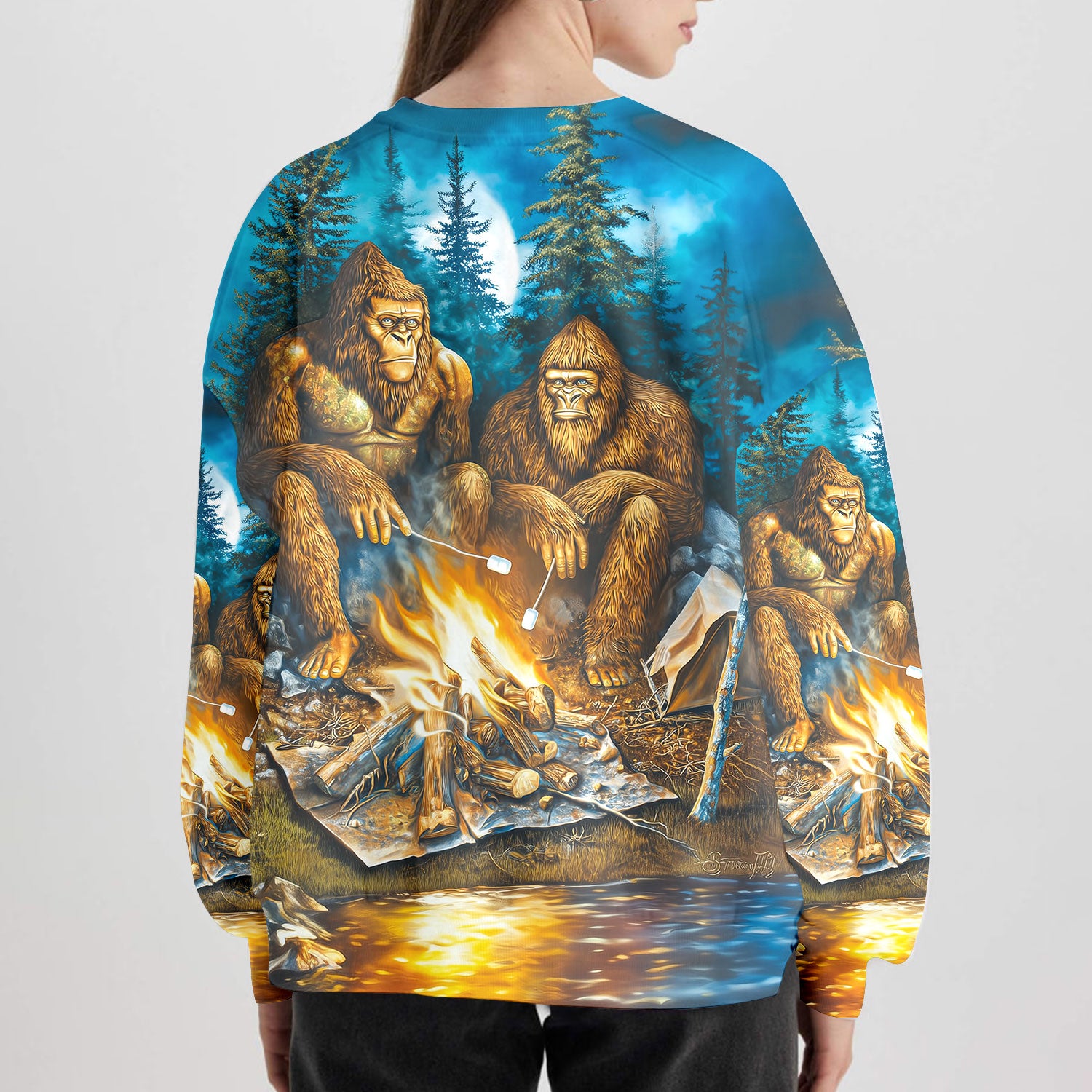 Sasquatch Campfire Night Art All Over Print Shirt