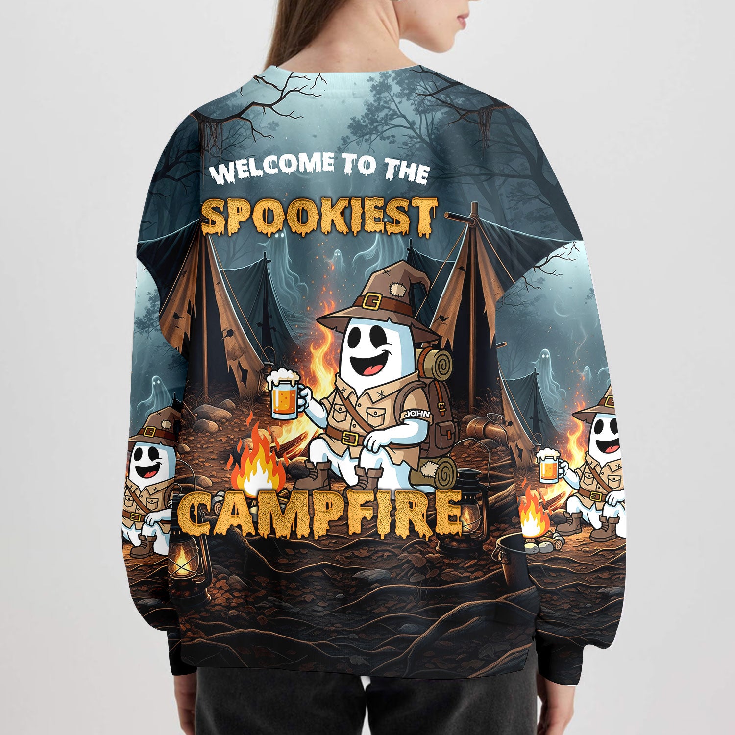 Custom Name Welcome To The Spookiest Campfire All Over Print Shirt