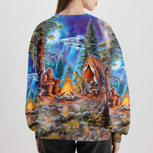 Bigfoot Alien Camping Night All Over Print Shirt