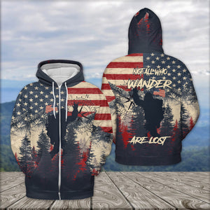 Vintage Patriotic Bigfoot Not All Who Wander All Over Print Shirt