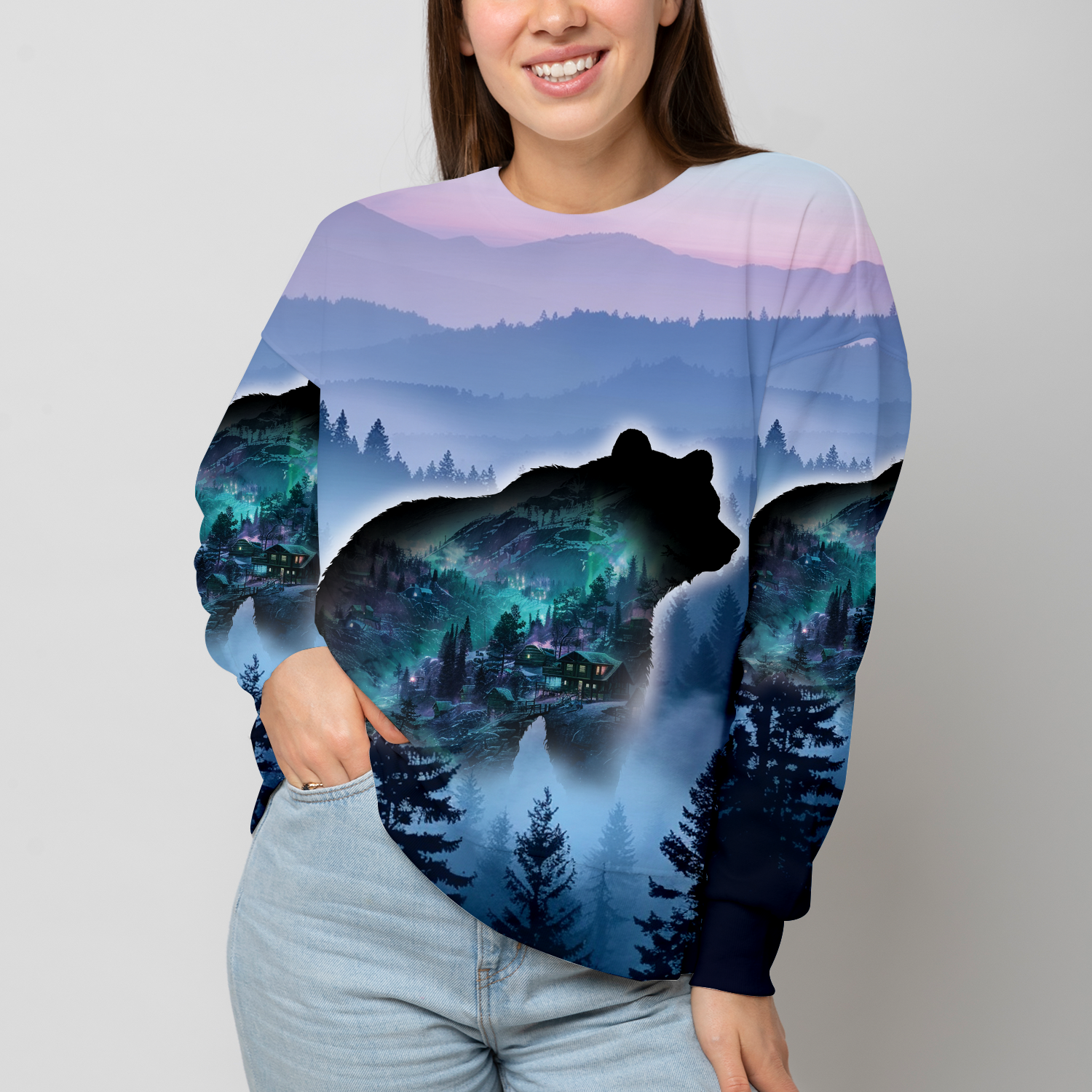 Aurora Bear Adventure Mountain All Over Print Shirt