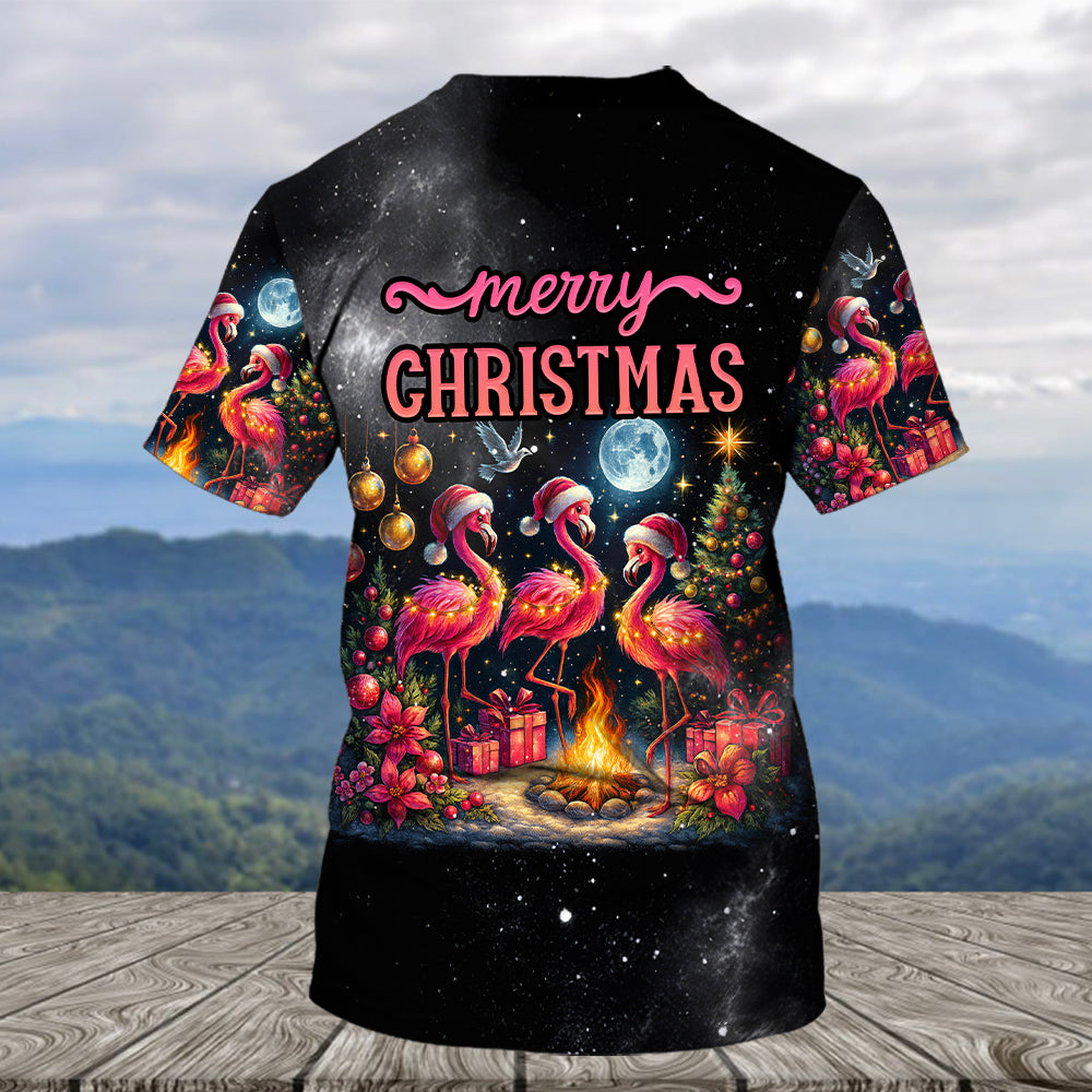 Merry Christmas Flamingo Camping All Over Print Shirt