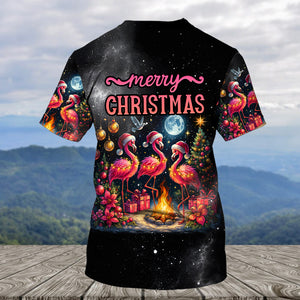 Merry Christmas Flamingo Camping All Over Print Shirt