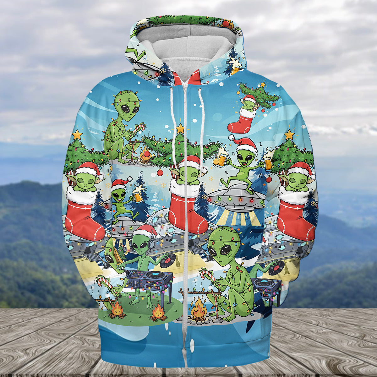 Alien Camping In Santa Custume All Over Print Shirt