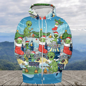 Alien Camping In Santa Custume All Over Print Shirt