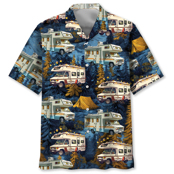 Camping Car Night Forest Hawaiian Shirt