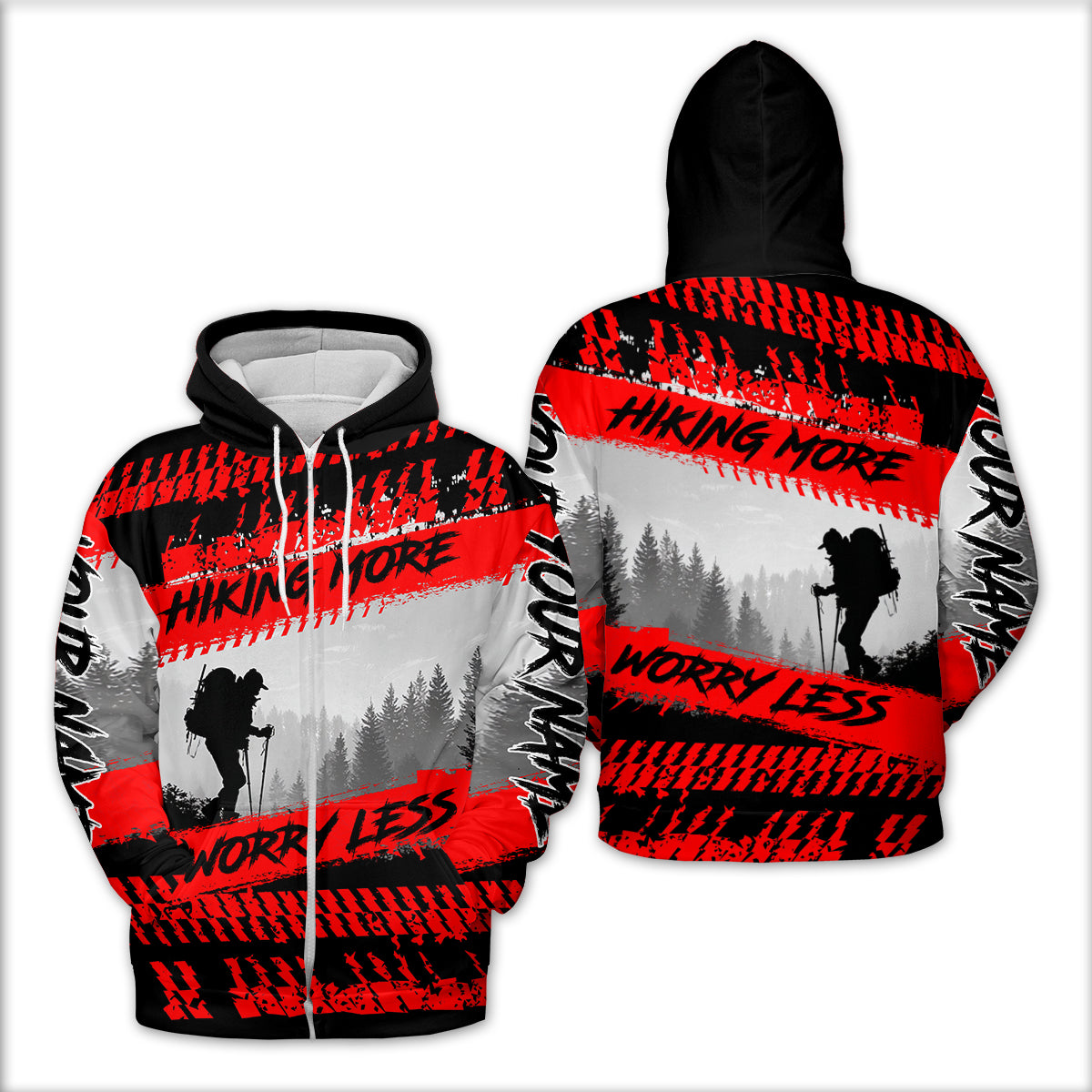 Custom Name Hiking More Worry Less Black Red All Over Print Shirt