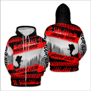 Custom Name Hiking More Worry Less Black Red All Over Print Shirt
