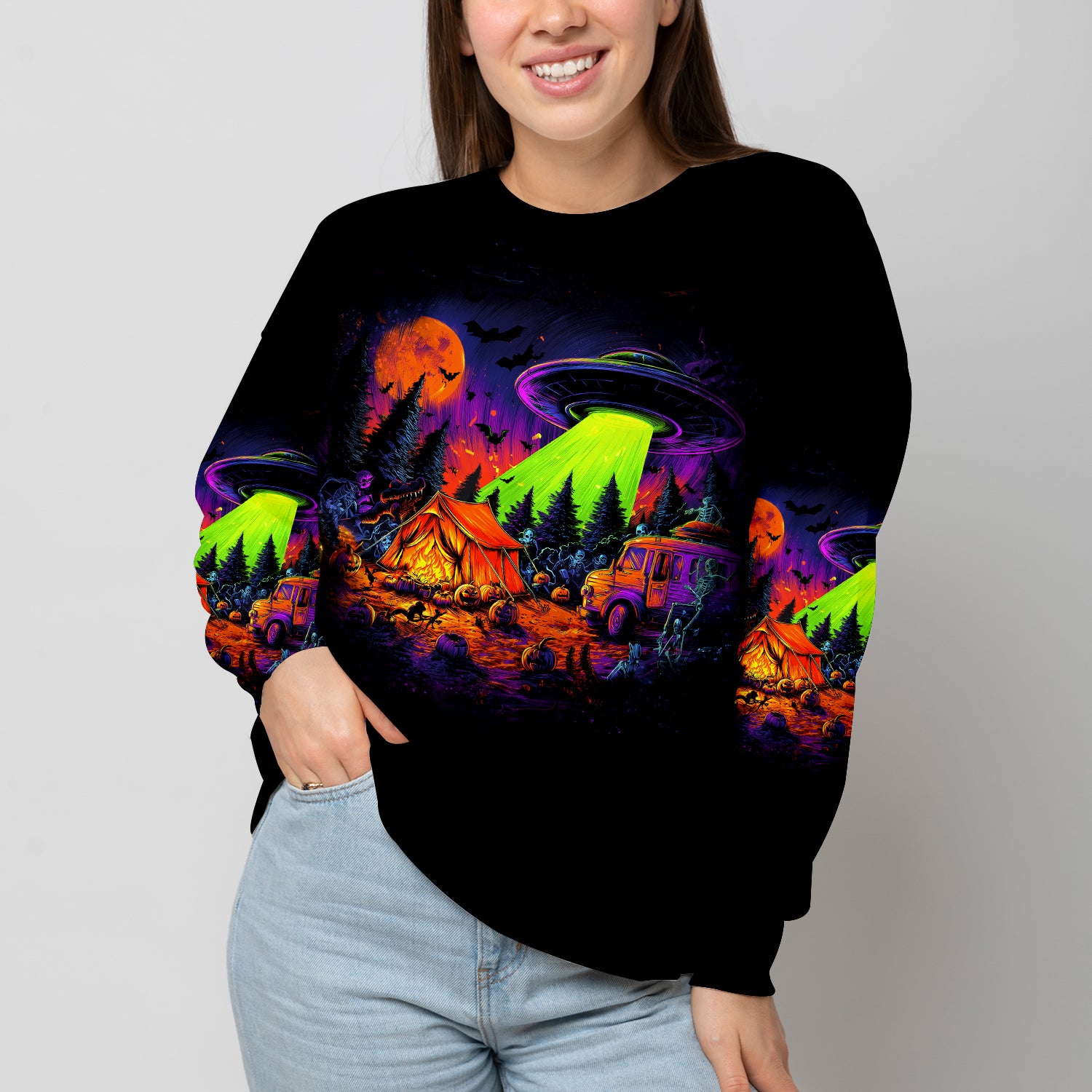 Alien Camp-O-Ween Invasion – UFO Halloween Camping All Over Print Shirt