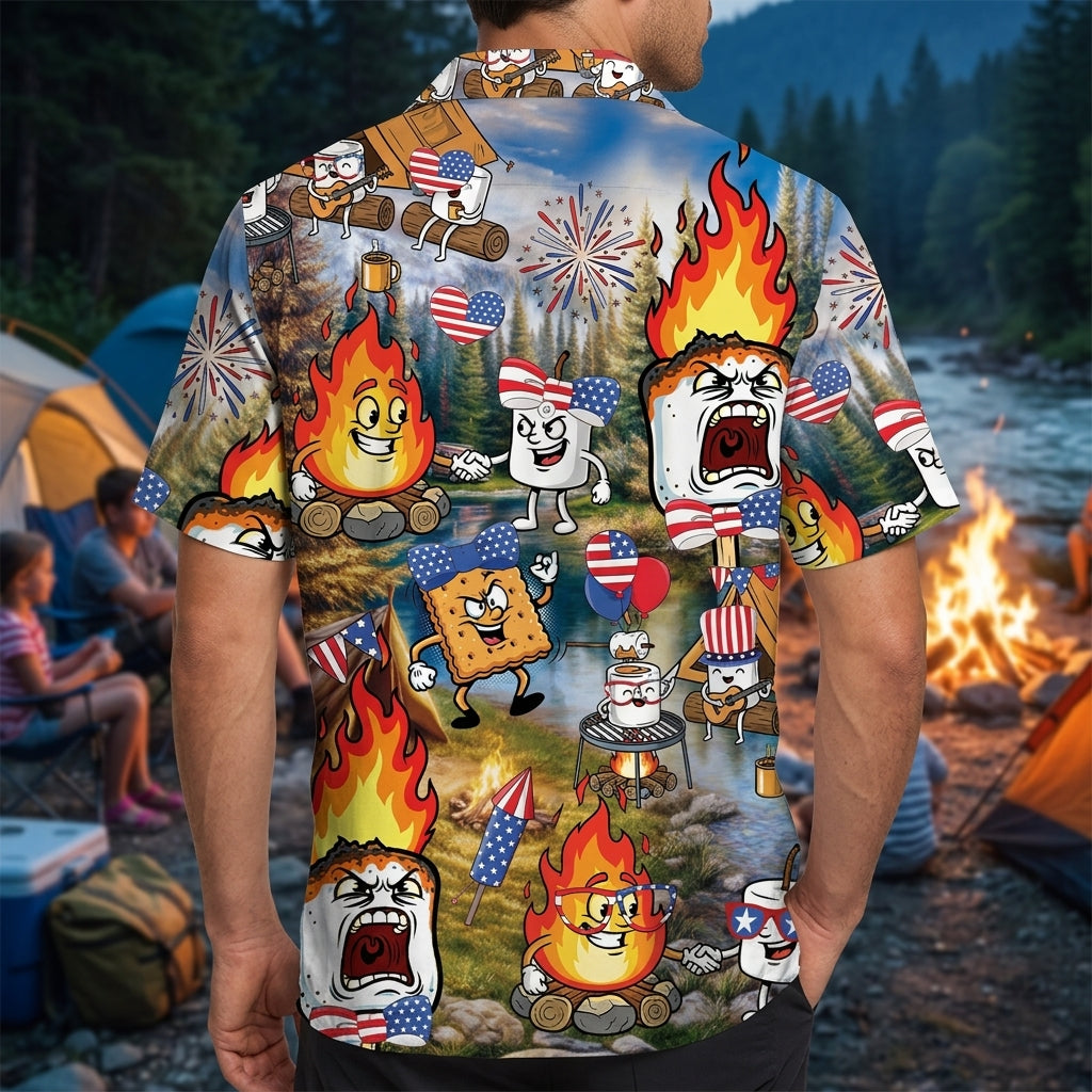 America Patriot Burnt Marshmallow Hawaiian Shirt